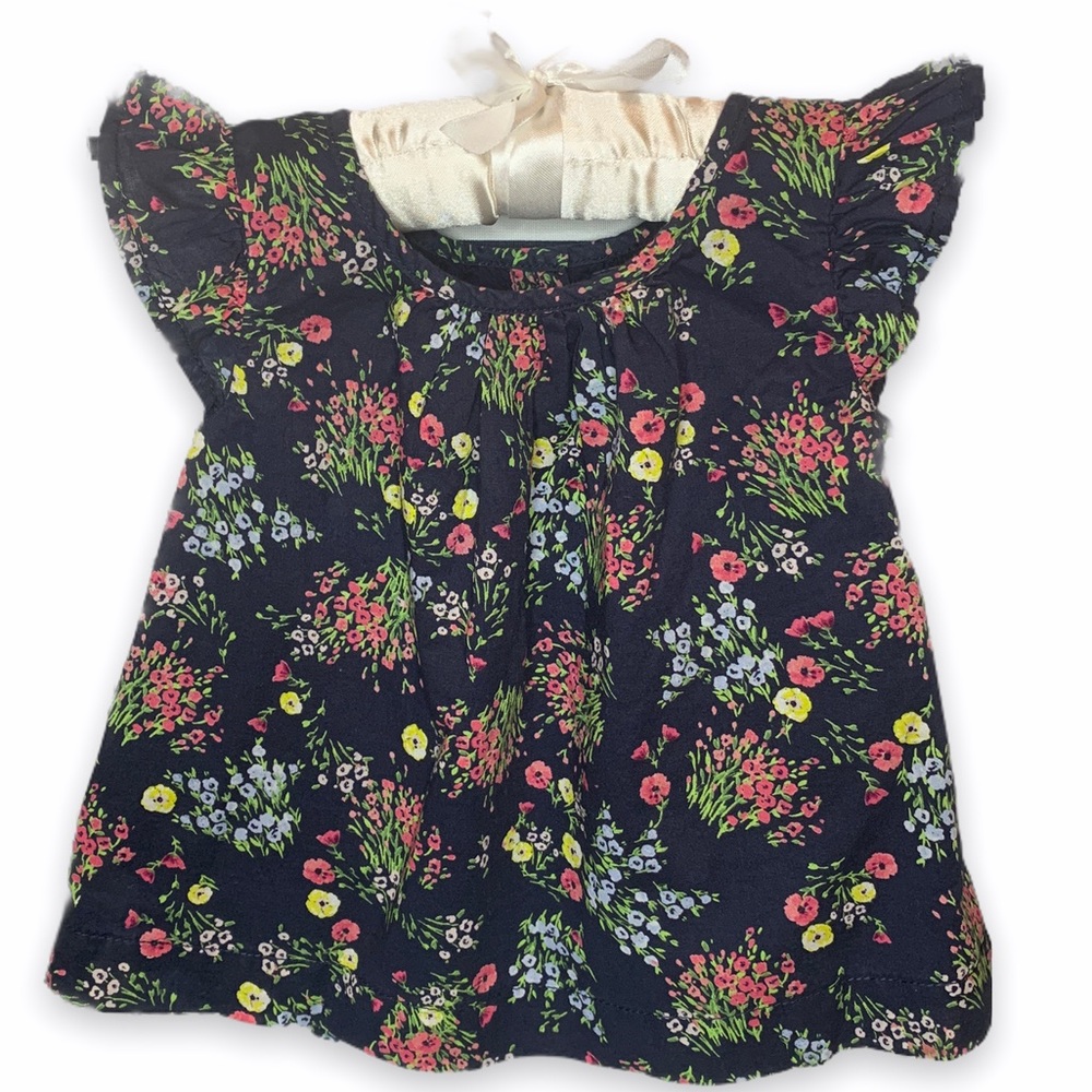 Baby Gap Flutter Sleeve Navy Floral Shirt 12-18 M